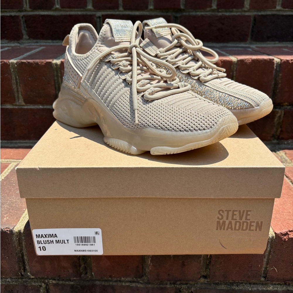 Steve Madden Maxima Neutral Blush Knit Platform Sneakers